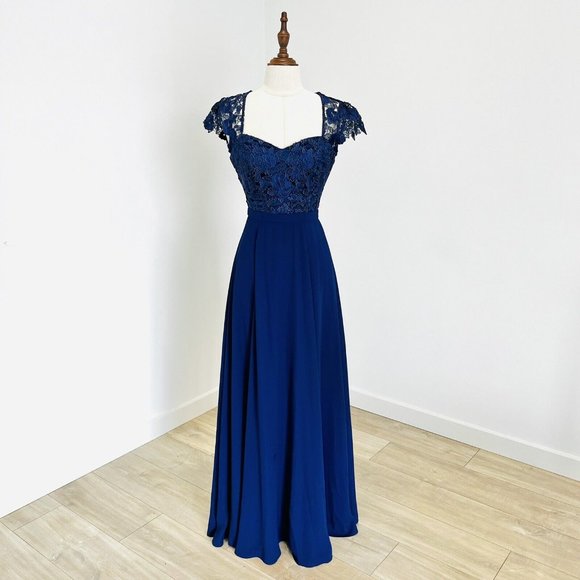 Review Dresses & Skirts - Review Womens Devotion Maxi Dress Gown Navy Blue Floral Lace Formal Event Size 4